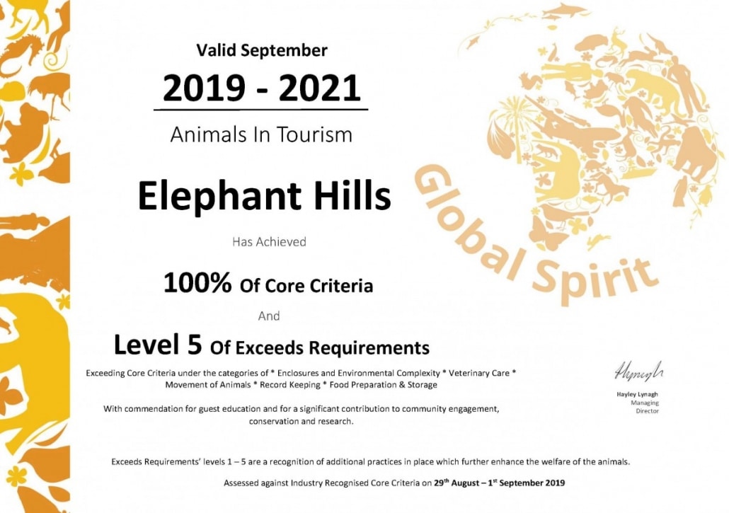Elephant Hills achieves 100% core criteria and highest level of exceeding requirements in animal welfare audit! 37