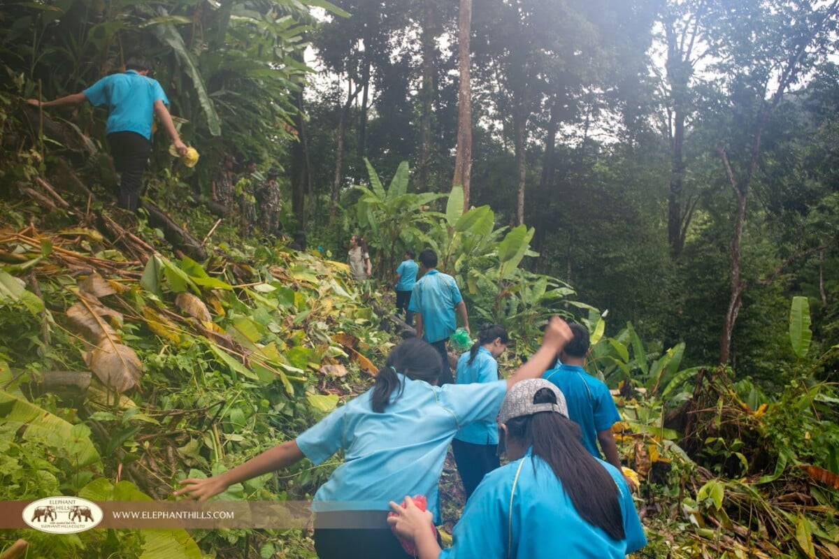 Students climbing a slope at Khlong Phanom National Park